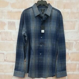 NWT Men's Kohl's Navy and White Plaid Button Down Shirt